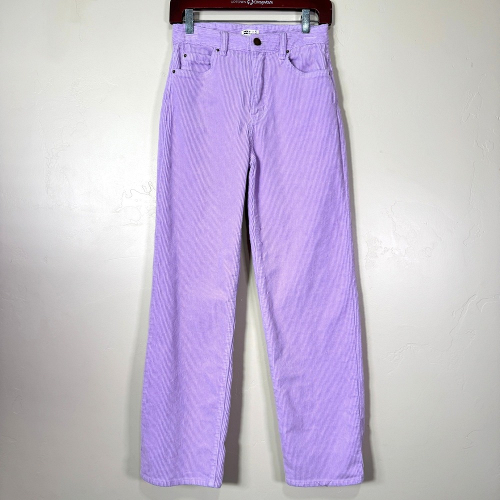 Billabong Pants Women 24 Purple Corduroy Straight Leg High Waisted 5-Pocket Boho